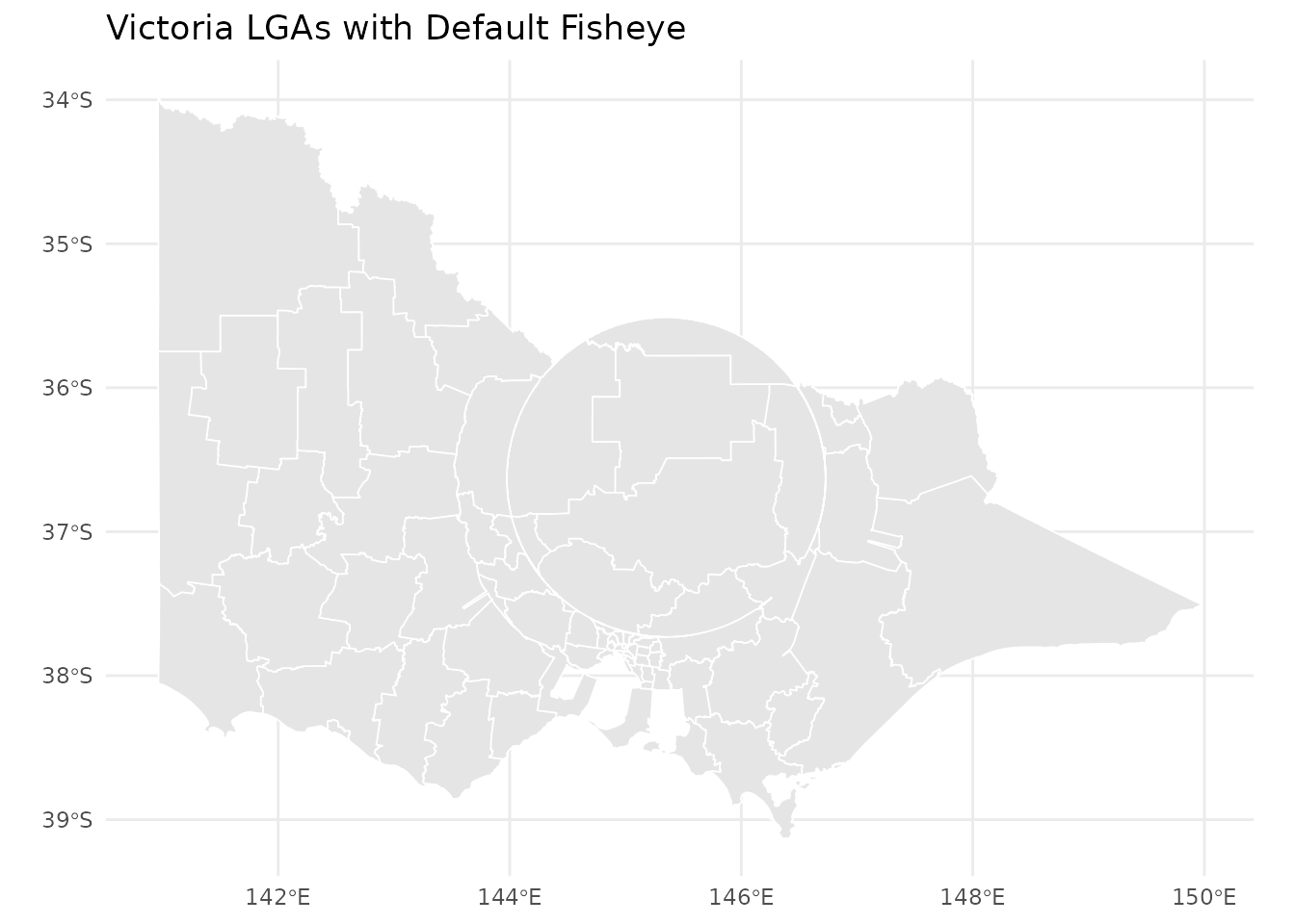A basic fisheye transformation of Victoria's LGAs